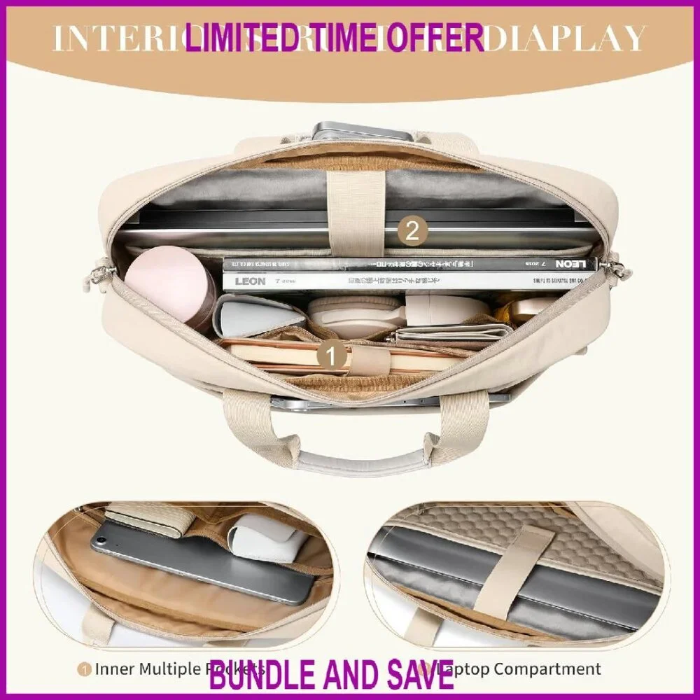 16 Inch Laptop Tote Bag with Crossbody Strap for Work Travel